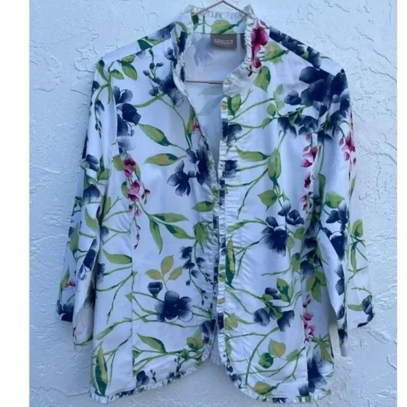 Chicos Womens Long Sleeve Printed Floral Jacket Sz 2 - Picture 1 of 11
